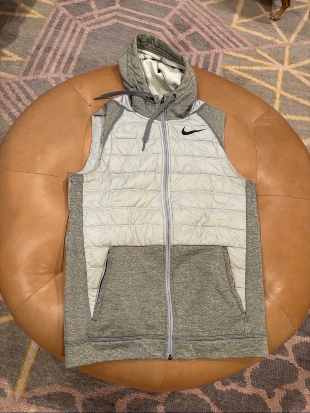 Nike Light Gray Quilted Hooded Vest with Heather Gray Panels